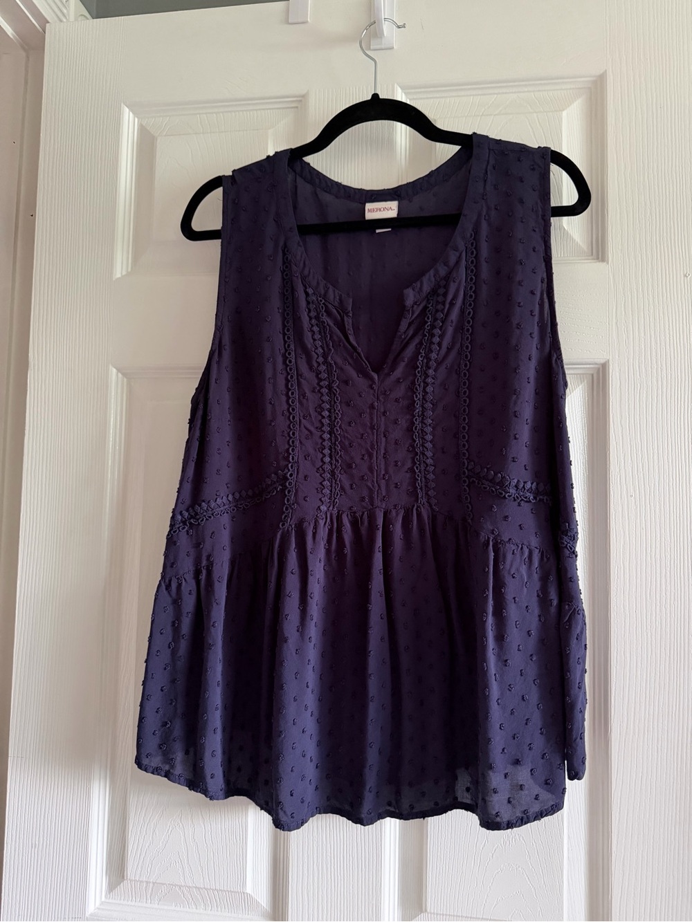 Merona Sleeveless Swiss Dot Peplum Top - Dark blue